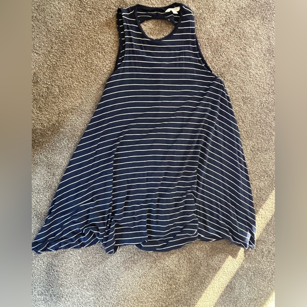 American Eagle Outfitters Navy and White Striped Sleeveless Dress